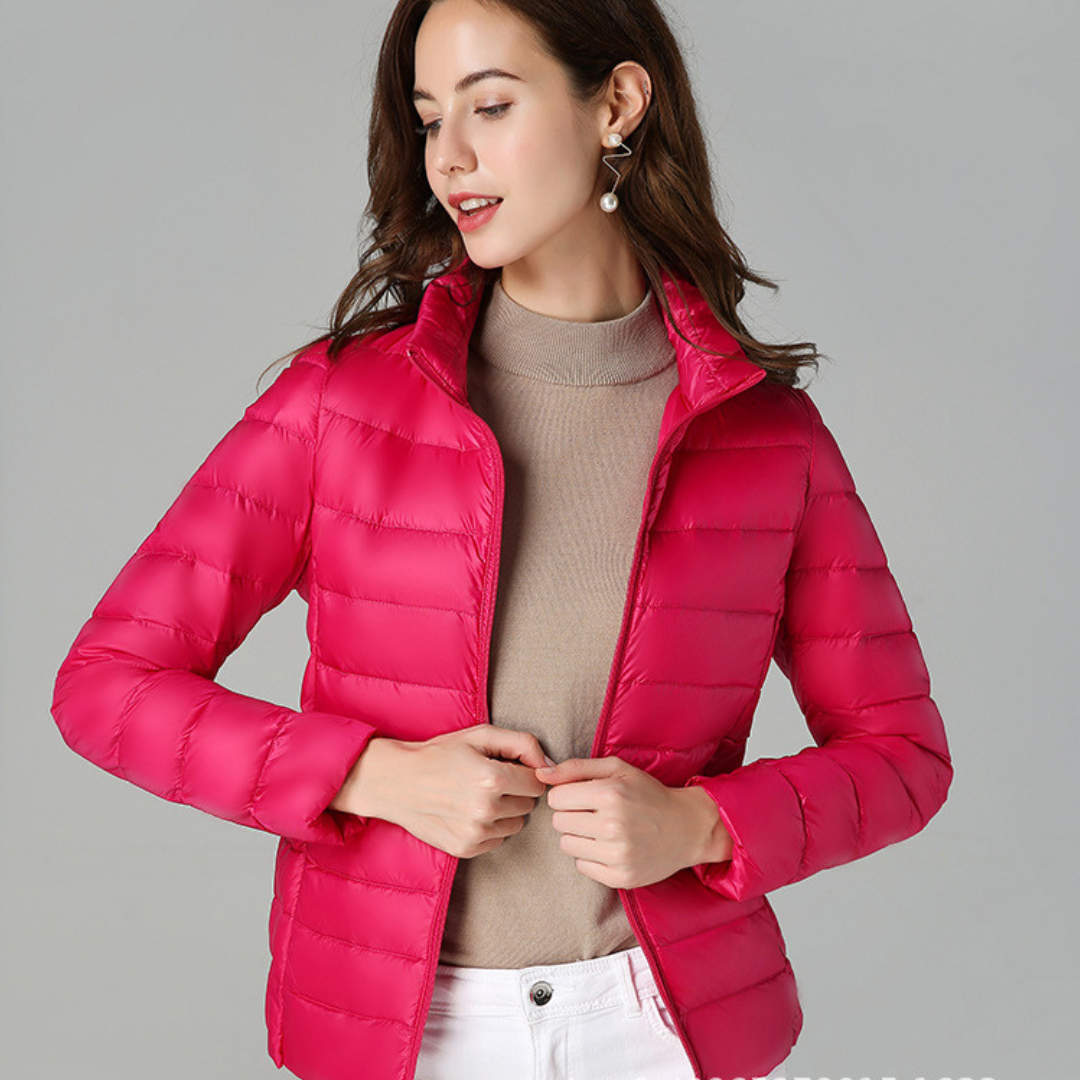 Myra Ultra-Lightdown Jacket with Elegant Pleat Detailing