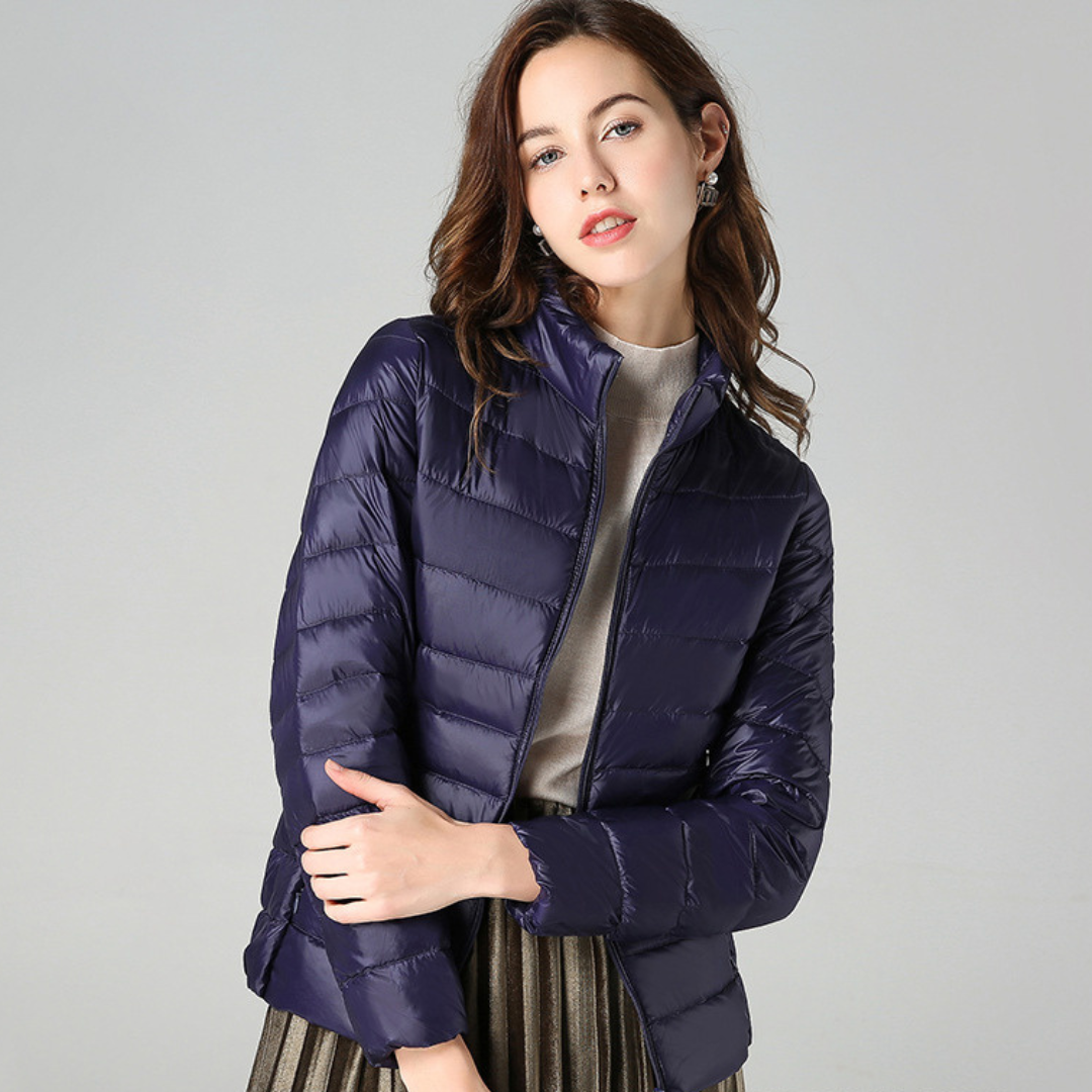 Myra Ultra-Lightdown Jacket with Elegant Pleat Detailing