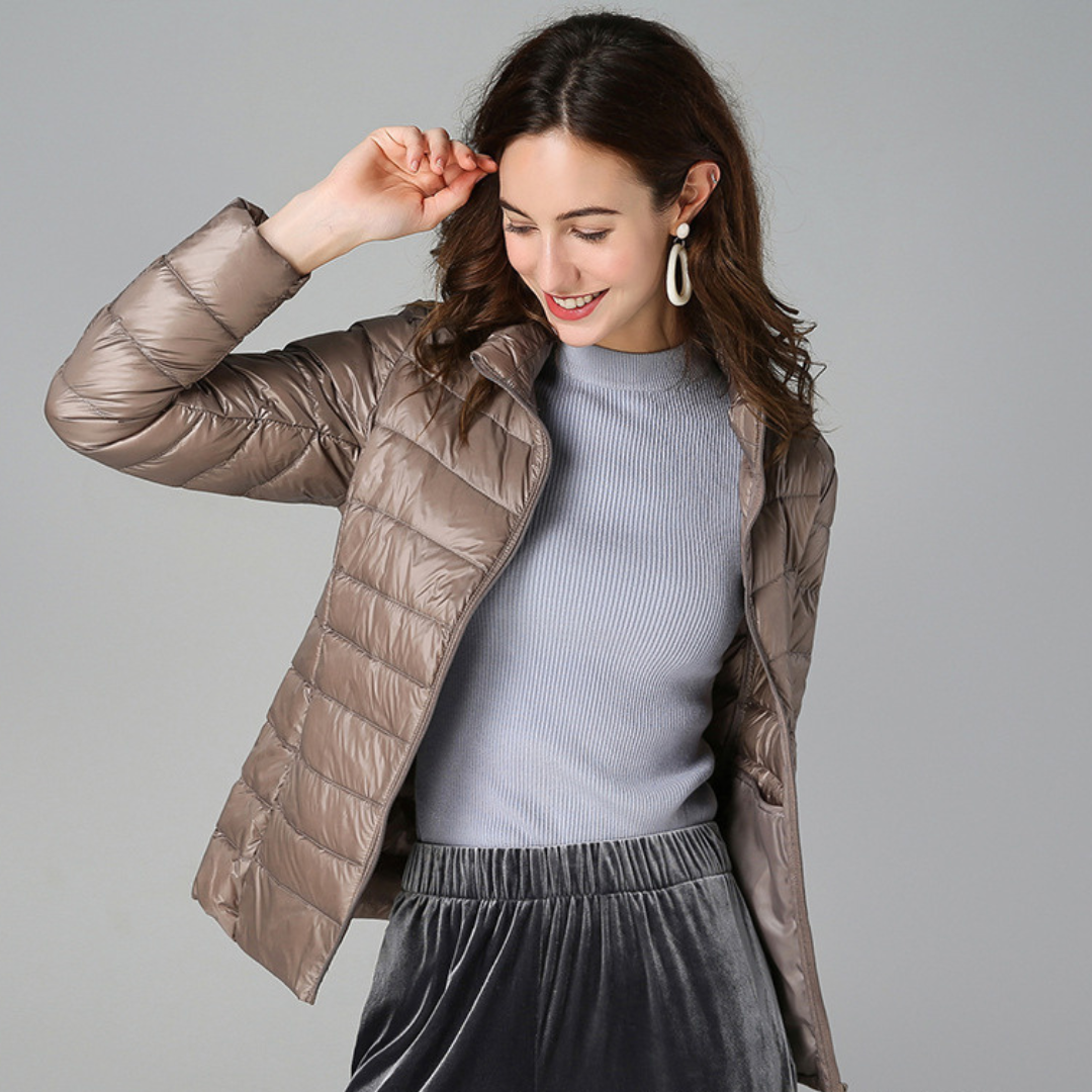Myra Ultra-Lightdown Jacket with Elegant Pleat Detailing