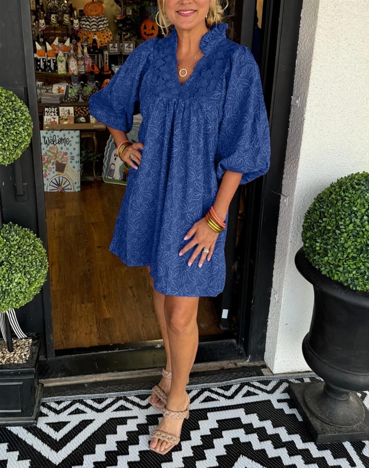 Amana | Elegant Puff Sleeve Jacquard Dress