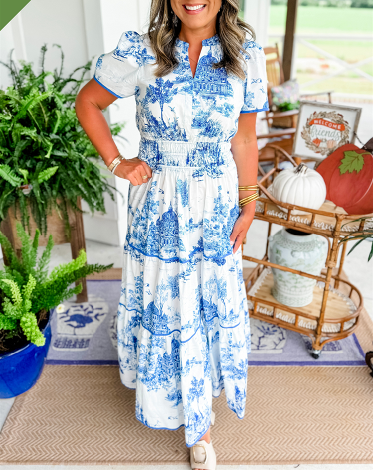 Eliza | Elegant Toile Maxi Dress