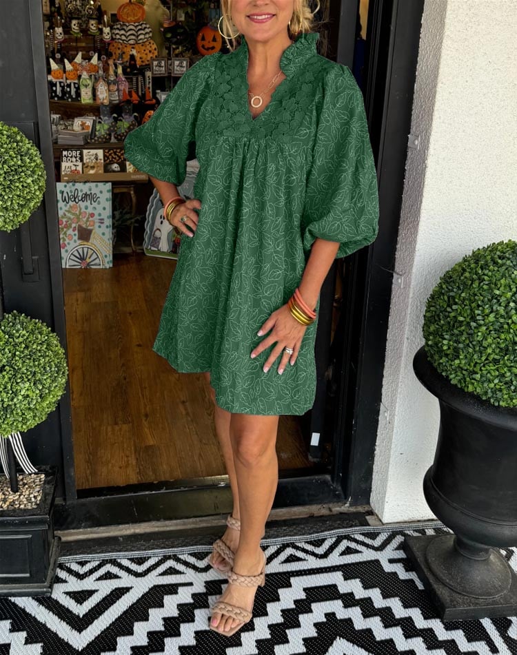 Amana | Elegant Puff Sleeve Jacquard Dress