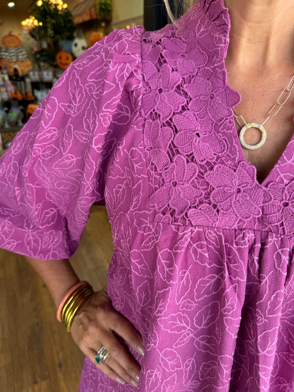 Amana | Elegant Puff Sleeve Jacquard Dress