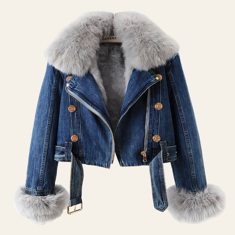 Margaux Luxe Fox Fur-Lined Denim Coat