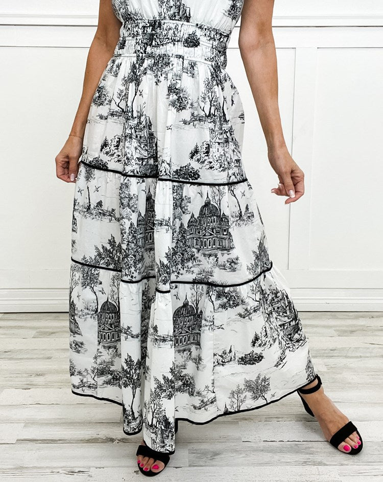 Eliza | Elegant Toile Maxi Dress