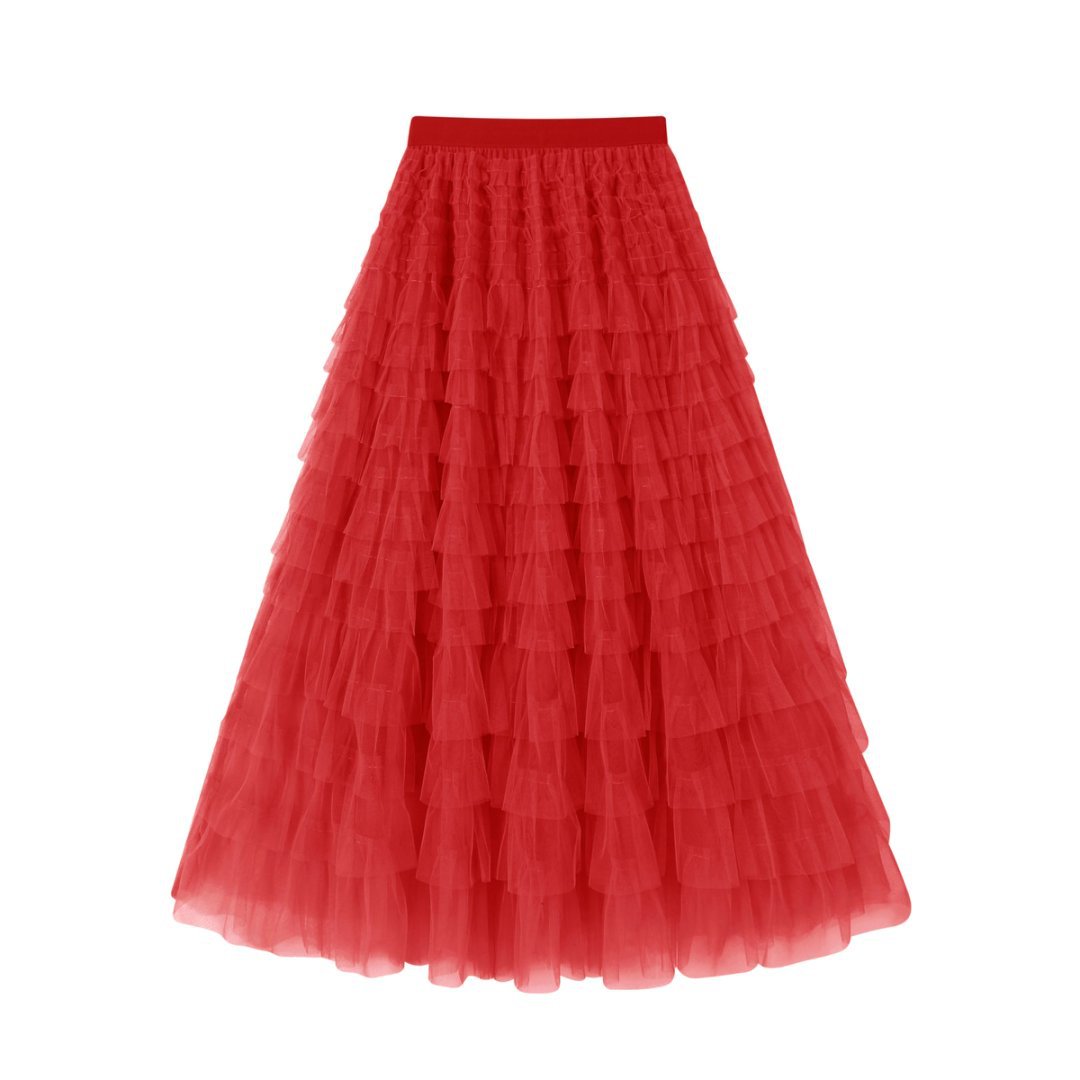 Flowy Layered Mesh Midi Skirt