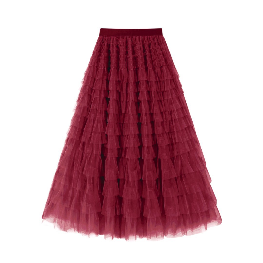 Flowy Layered Mesh Midi Skirt