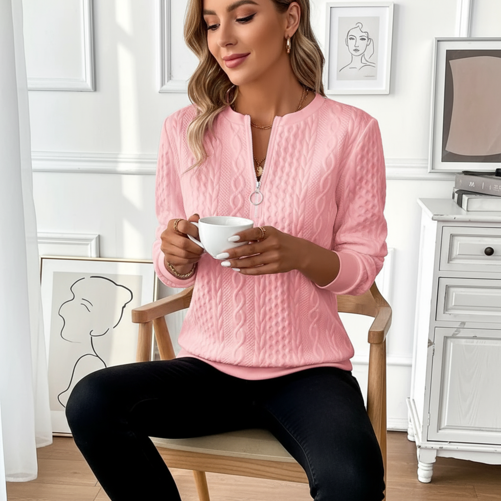 Minda | Women's Sweater with Zipper and Cable Knit