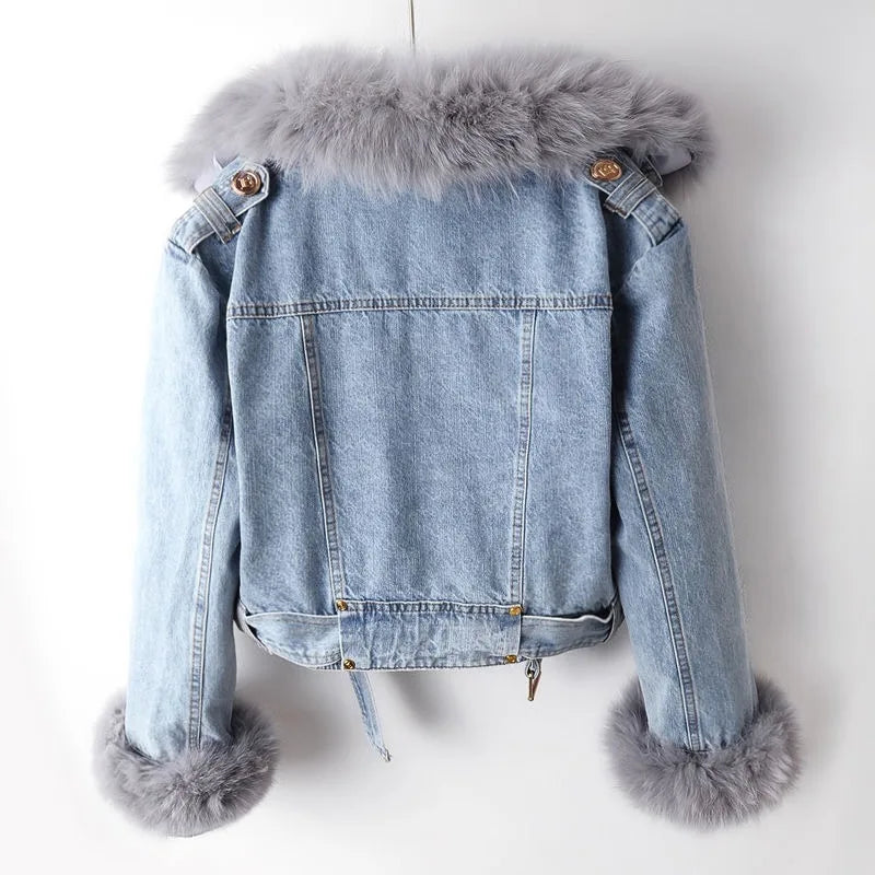 Margaux Luxe Fox Fur-Lined Denim Coat