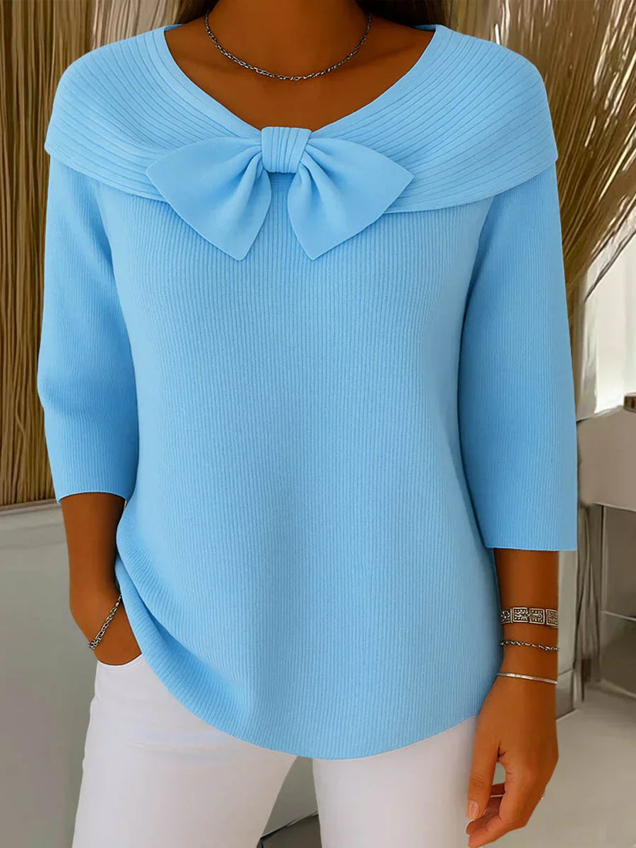 The Lacey- Feminine Bow Knit Pullover