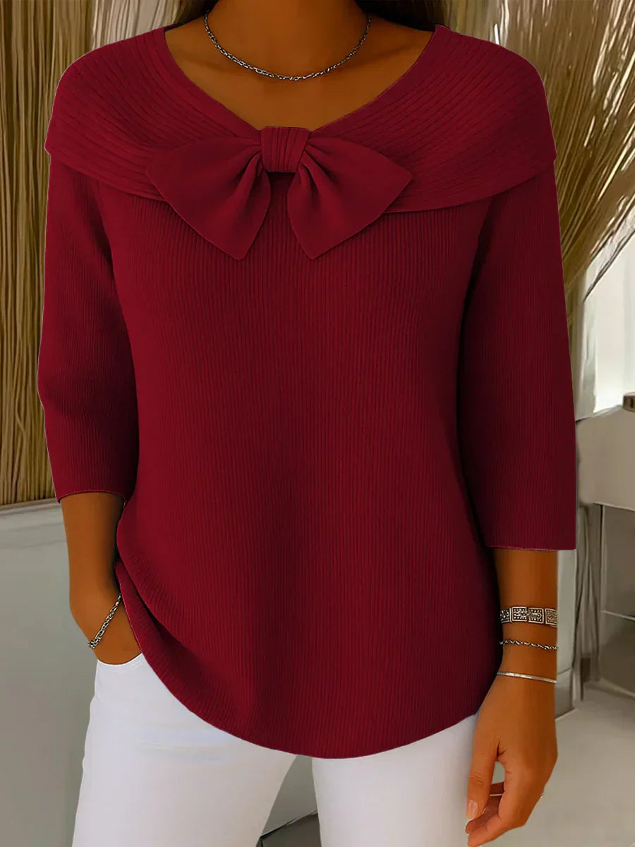 The Lacey- Feminine Bow Knit Pullover