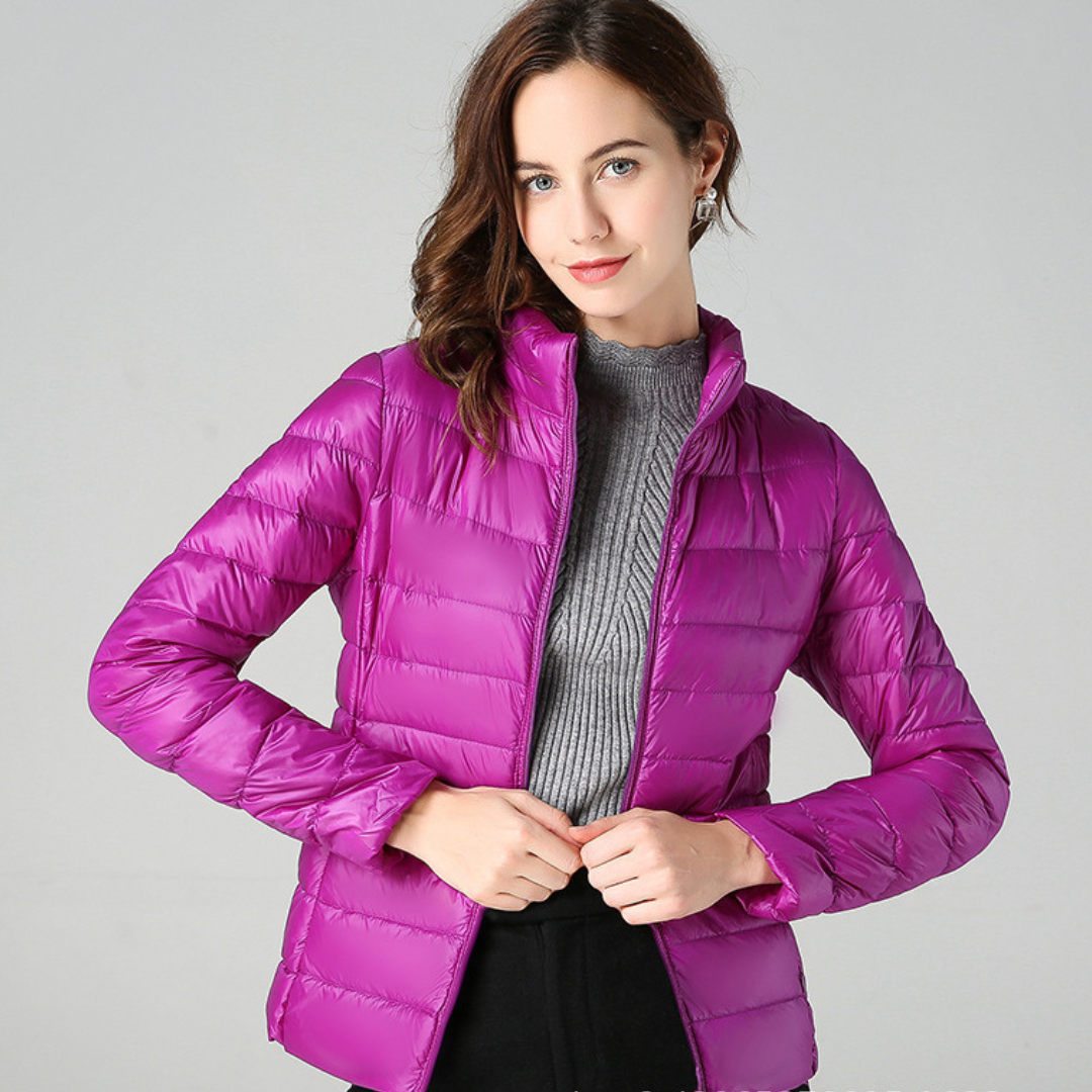 Myra Ultra-Lightdown Jacket with Elegant Pleat Detailing