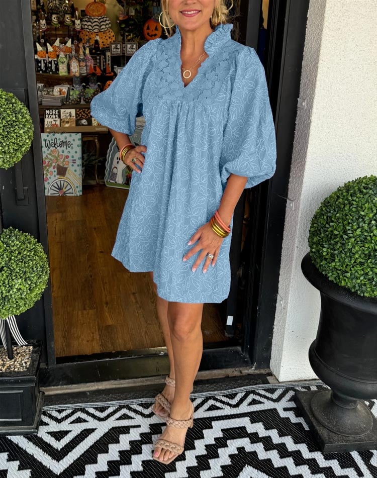 Amana | Elegant Puff Sleeve Jacquard Dress