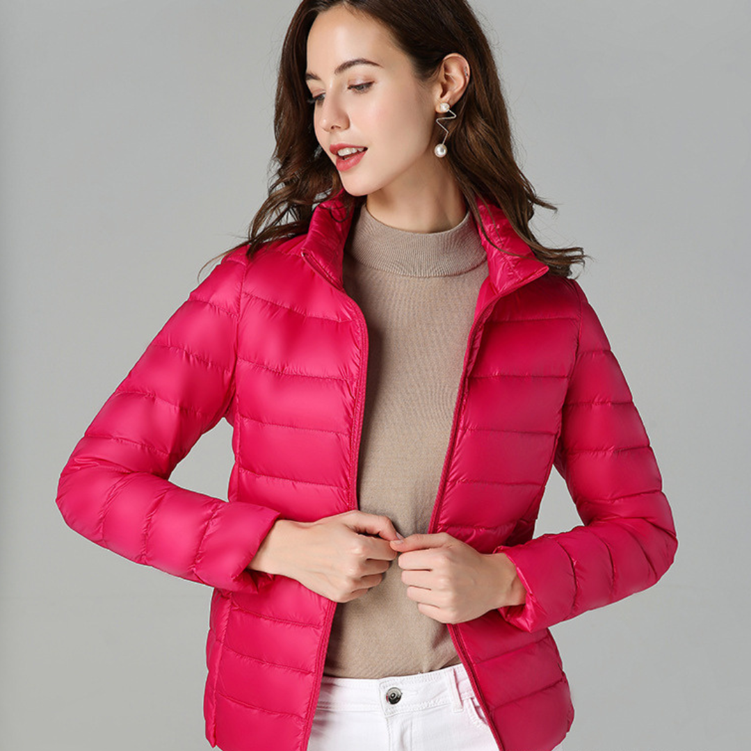 Myra Ultra-Lightdown Jacket with Elegant Pleat Detailing