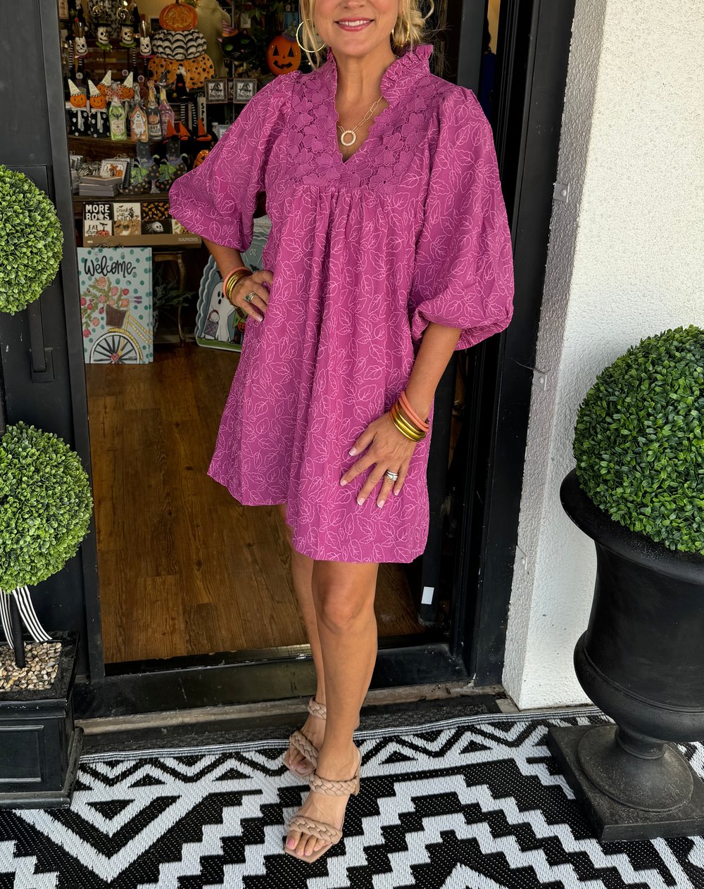 Amana | Elegant Puff Sleeve Jacquard Dress