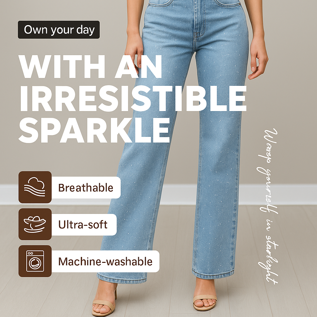 Straight-Leg Jeans Adorned with Crystals