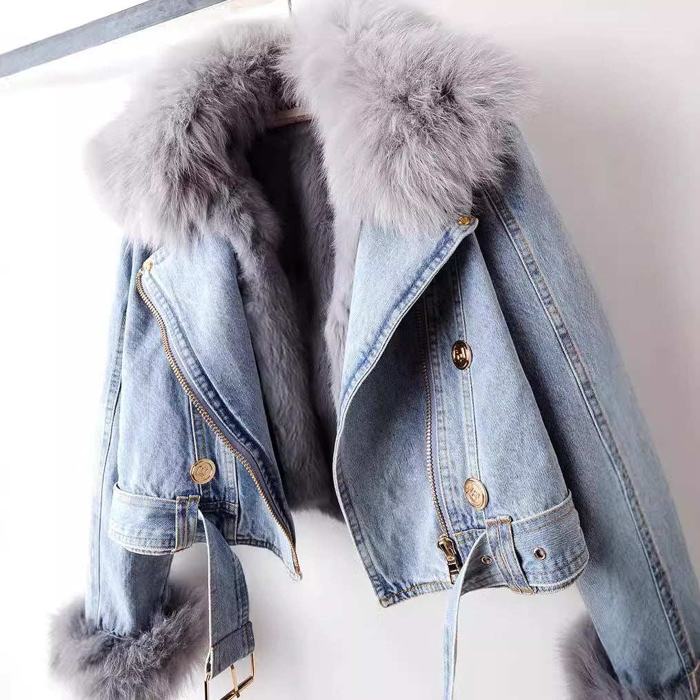 Margaux Luxe Fox Fur-Lined Denim Coat