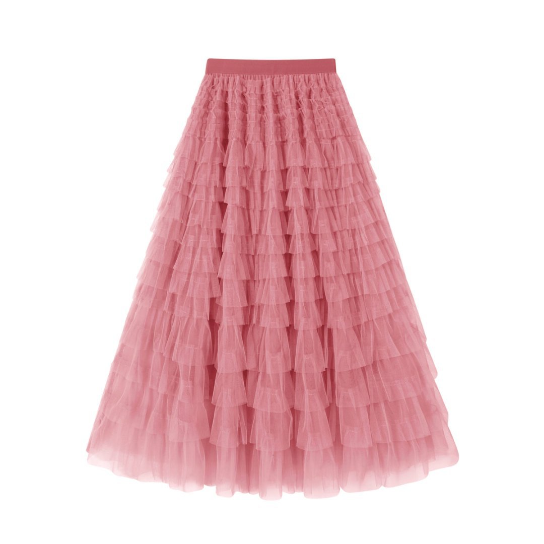 Flowy Layered Mesh Midi Skirt