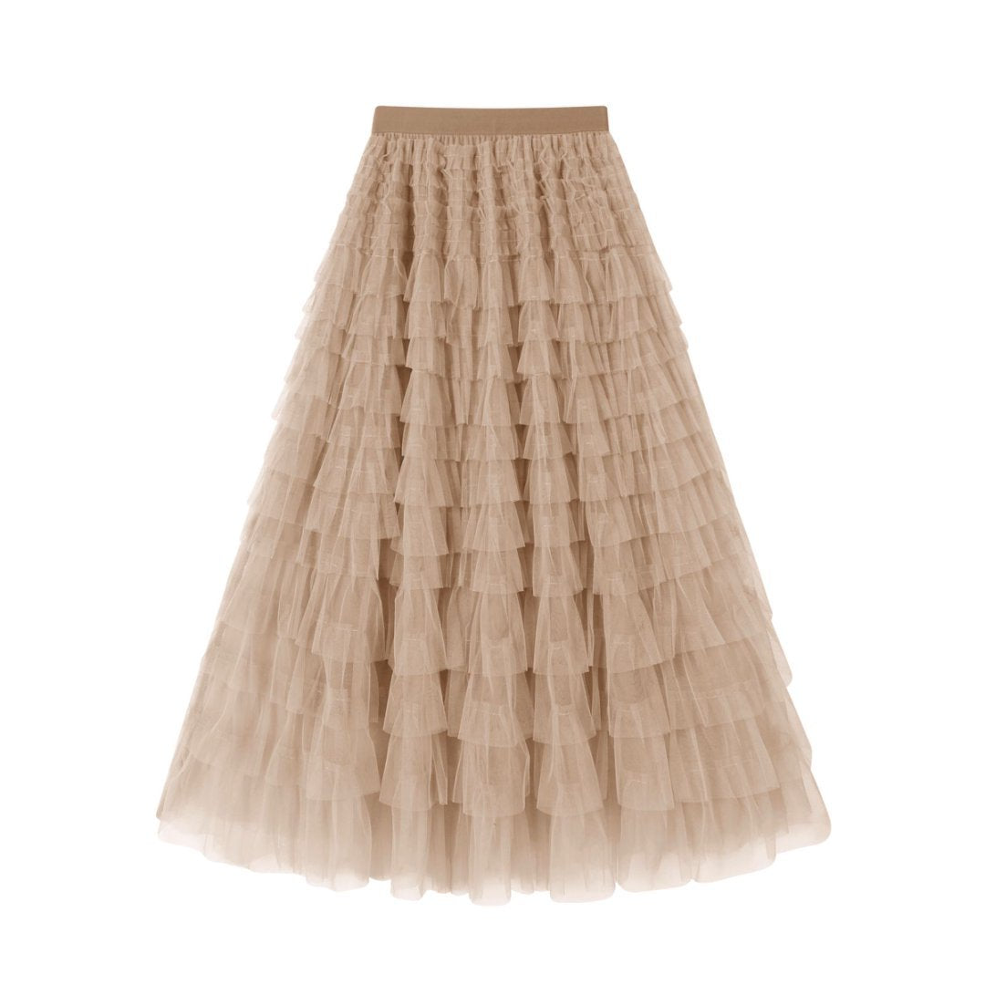 Flowy Layered Mesh Midi Skirt