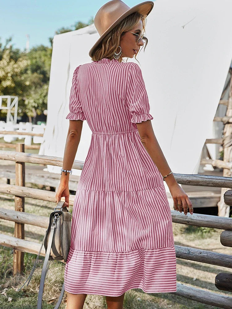 Elodie | Striped Tassel Midi Dress