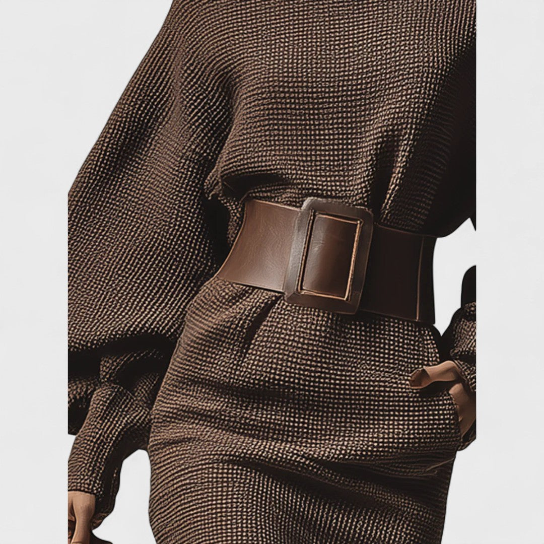 Cléa - Short knitted dress with structured belt