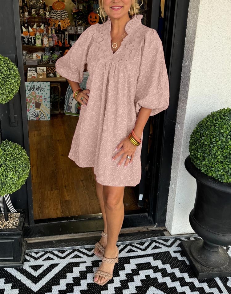 Amana | Elegant Puff Sleeve Jacquard Dress