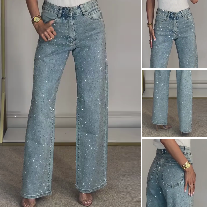 Straight-Leg Jeans Adorned with Crystals